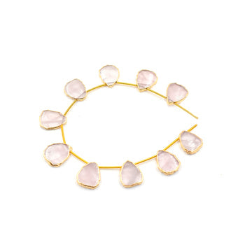 Rose Quartz 15X11 MM Uneven Shape Side Drilled Gold Electroplated Strand