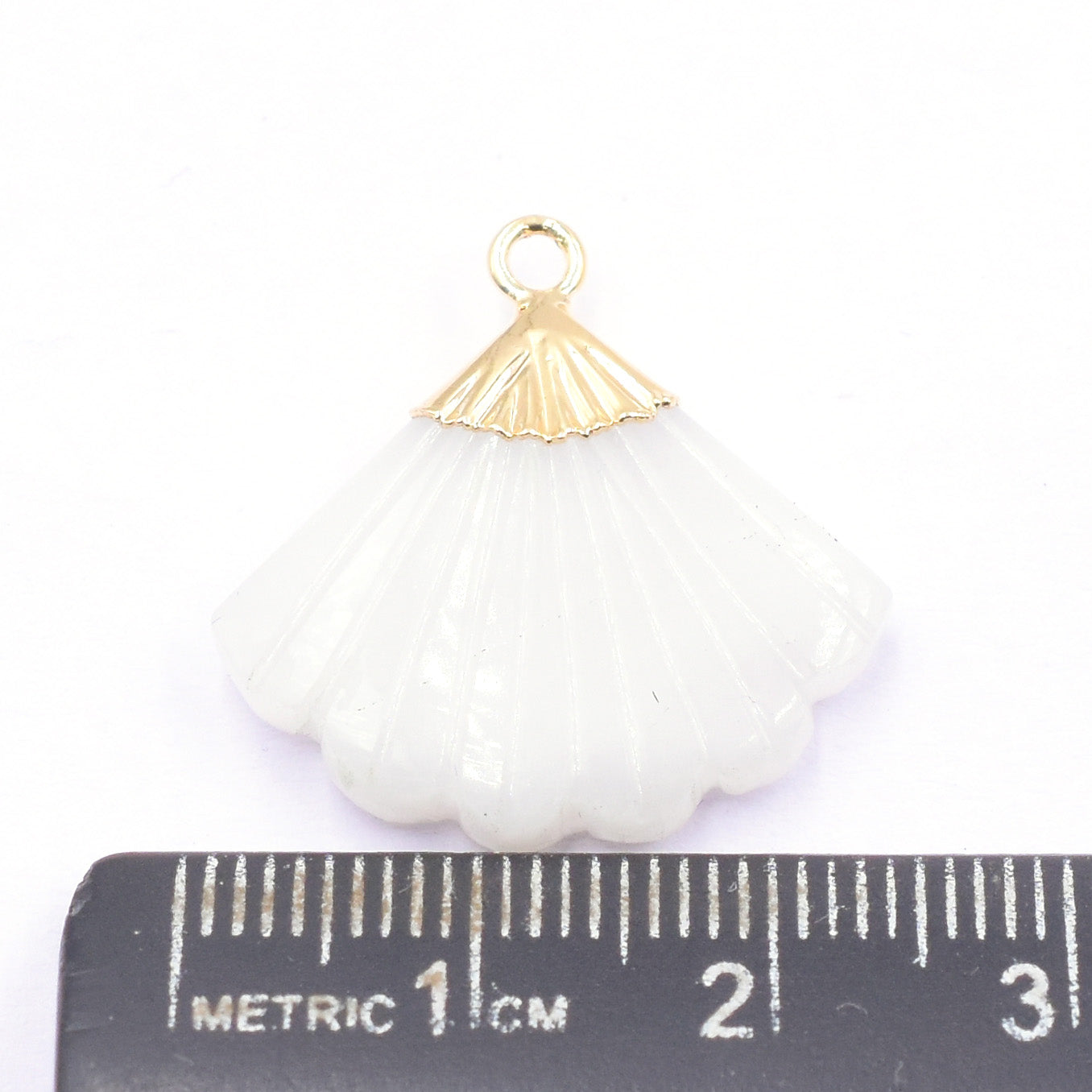White Agate 19 MM Feather Shape Gold Electroplated Pendant