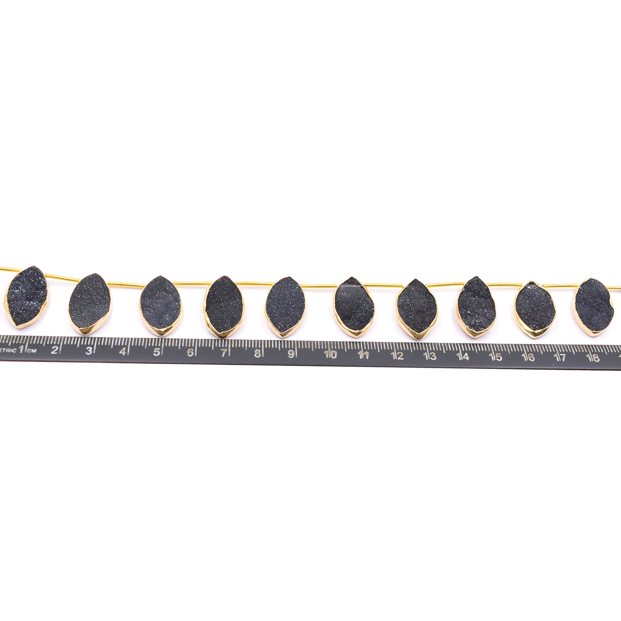 Silver Black Druzy Bezel Drilled Strand