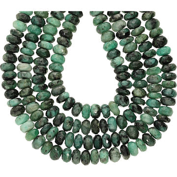 Raw Emerald Faceted Rondelle Beads Strand
