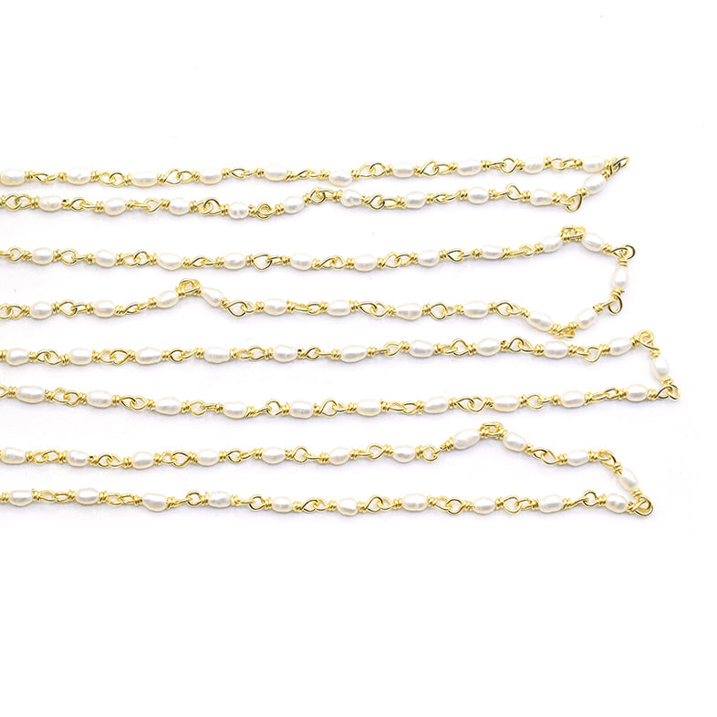 Pearl Smooth Rice Sterling Silver Vermeil Rosary Wire Wrap Chain Sold by Foot