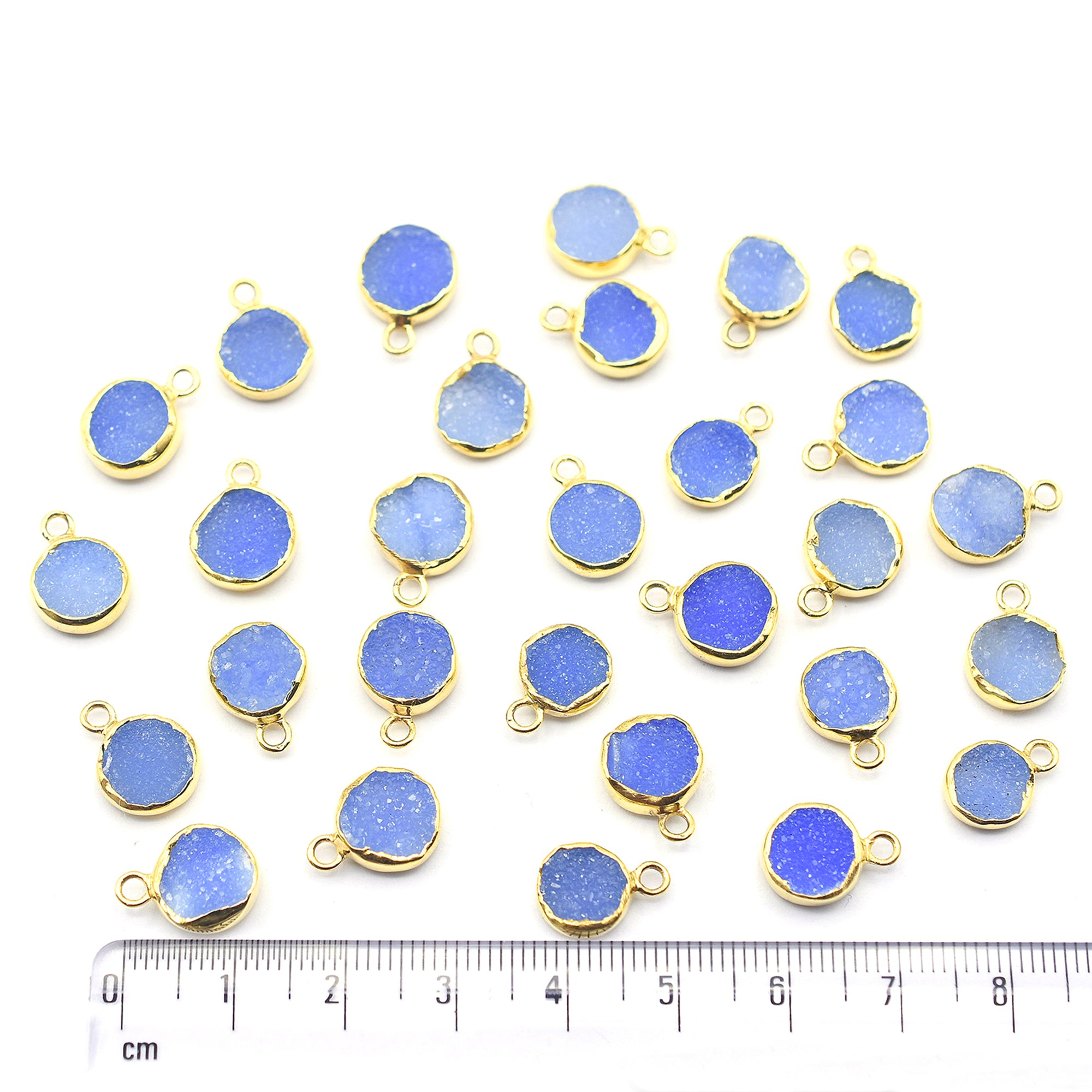 Blue Druzy 8 MM Round Shape Silver Bezel Vermeil Pendant (Set Of 2 Pcs) - Jaipur Gem Factory