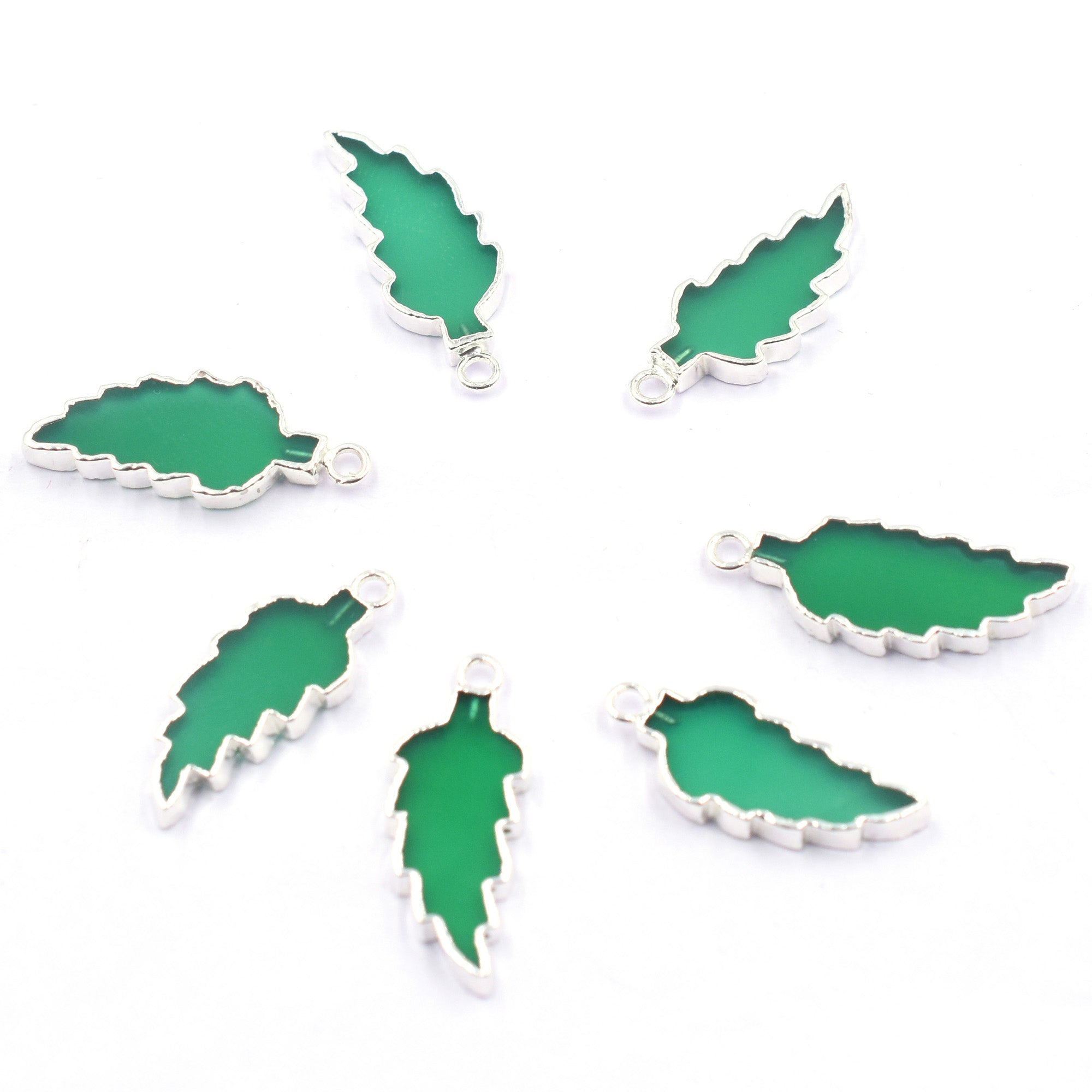 Green Onyx 22X10 MM Leaf Shape Rhodium Electroplated Pendant