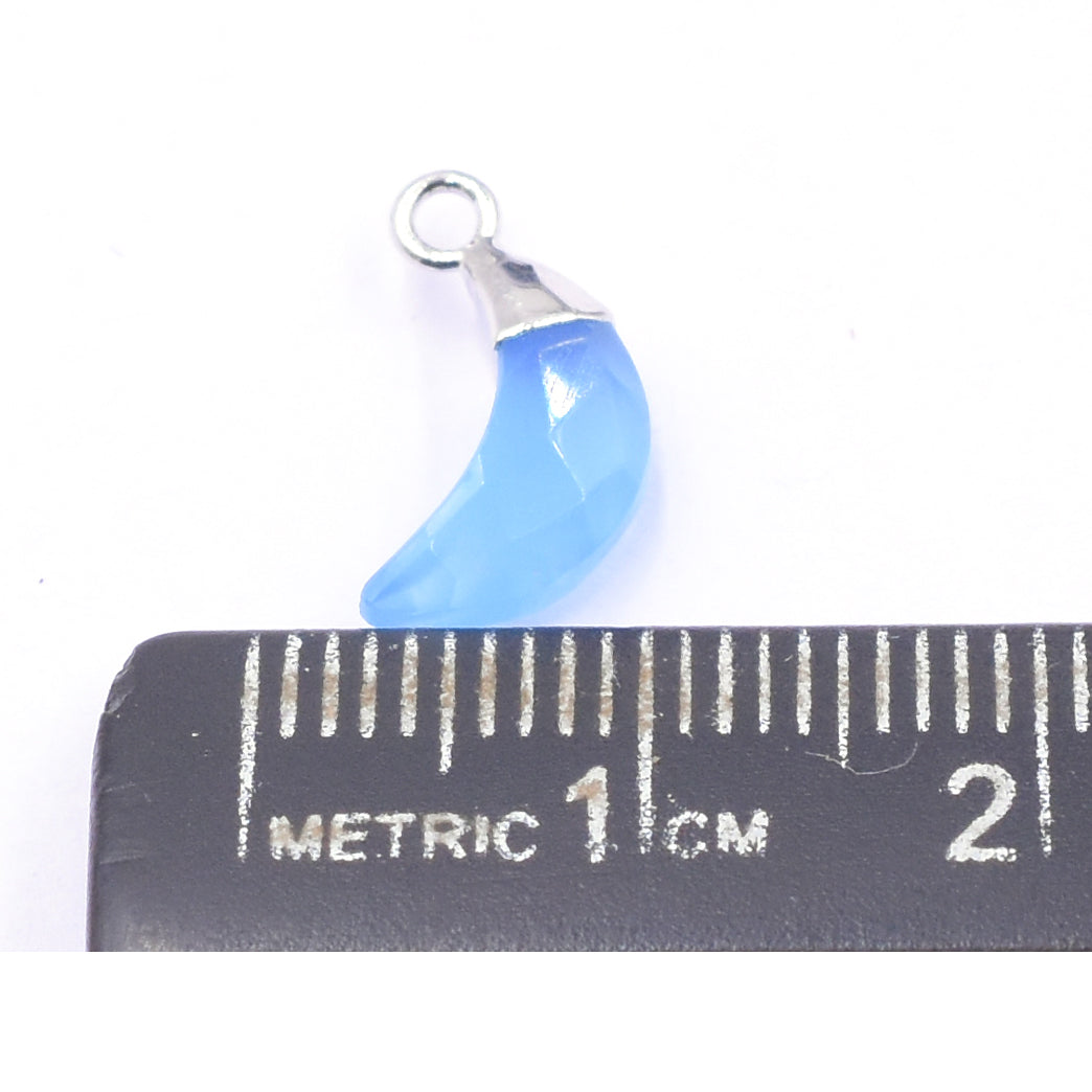 Smooth Blue Chalcedony moon connector with silver finish