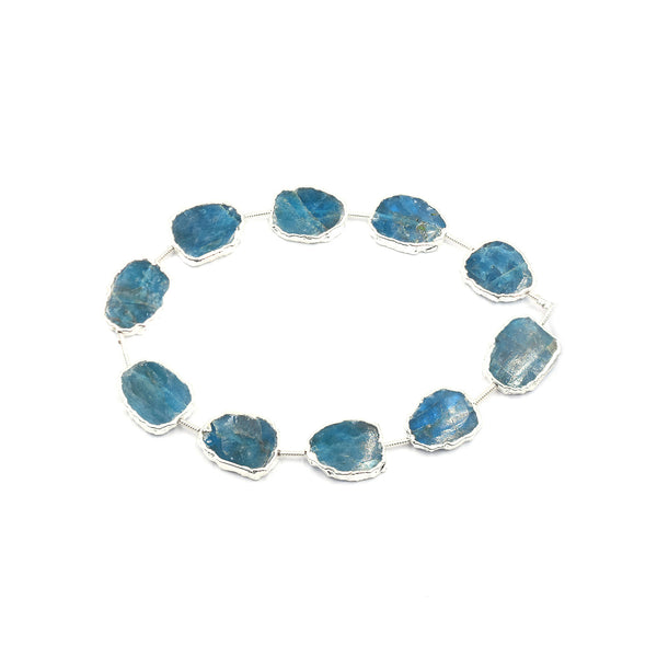 Neon Blue Apatite 15X12 MM Uneven Shape Straight Drilled Rhodium Electroplated Strand - Jaipur Gem Factory