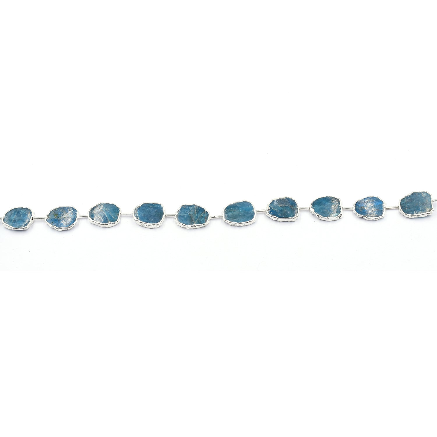 Neon Blue Apatite 15X12 MM Uneven Shape Straight Drilled Rhodium Electroplated Strand - Jaipur Gem Factory