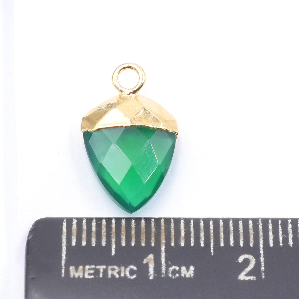 Green Onyx 13X10 MM Shield Shape Gold Electroplated Pendant ( Set Of 2 Pcs)