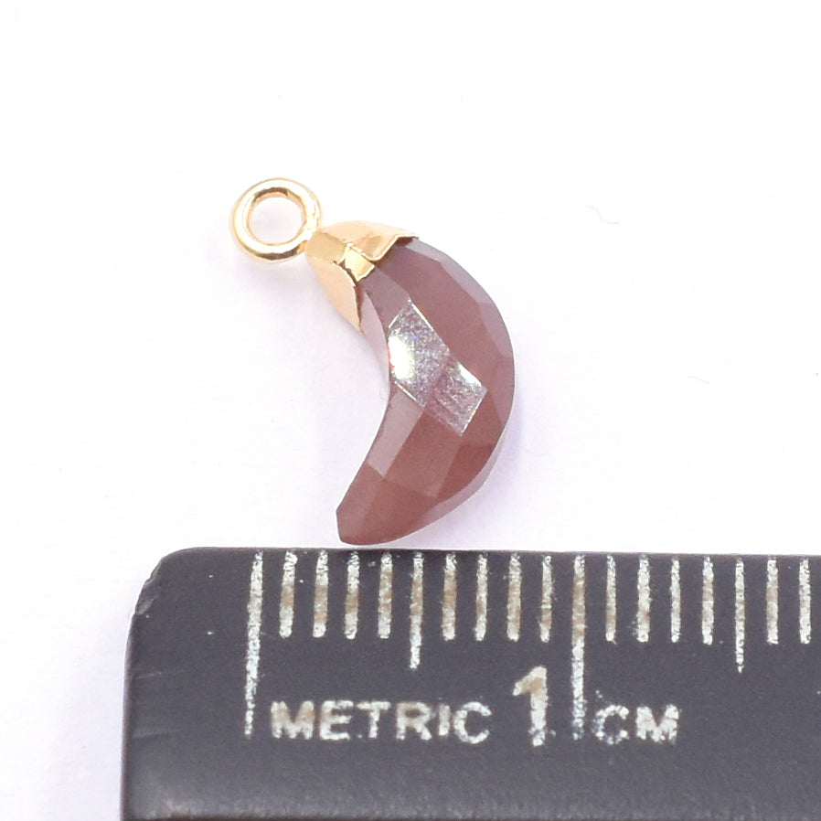 Brown Chocolate Moonstone 10X5 MM Moon Shape Gold Electroplated Pendant (Set Of 2 Pcs)