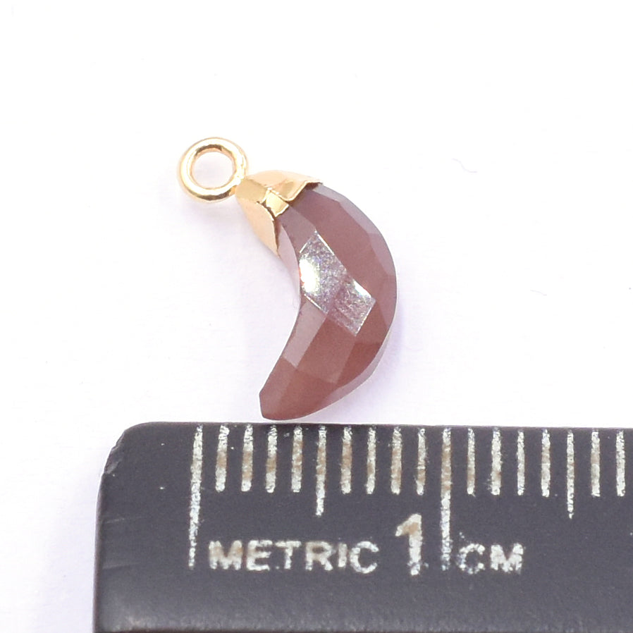 Elegant moon shaped Brown Chocolate Moonstone pendant with gold detailing