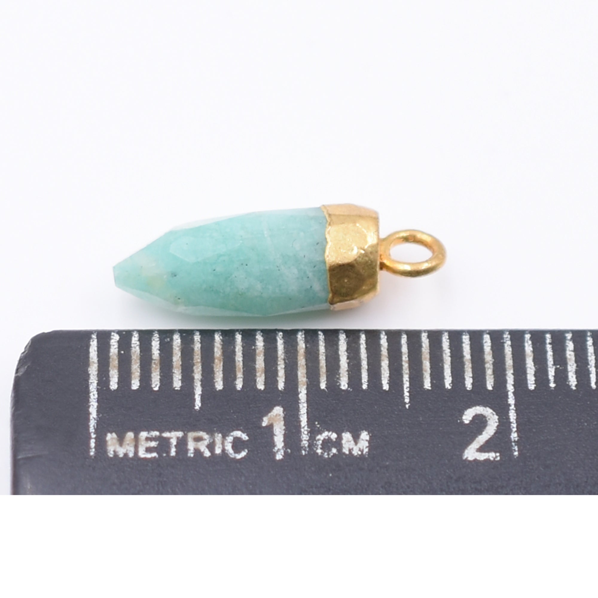 Amazonite 13X5 MM Bullet Shape Gold Electroplated Pendant (Set Of 2 Pcs)