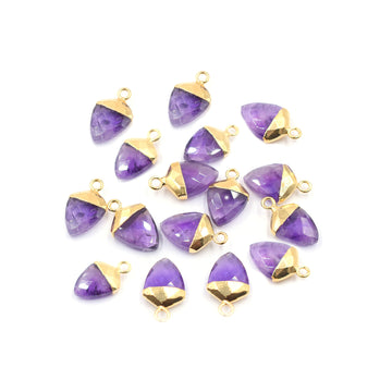 Amethyst Shield Shape Gold Electroplated Pendant (13x10MM) – Set of 2
