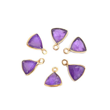 Amethyst Triangle Silver Bezel Pendant (8MM) – Set of 2
