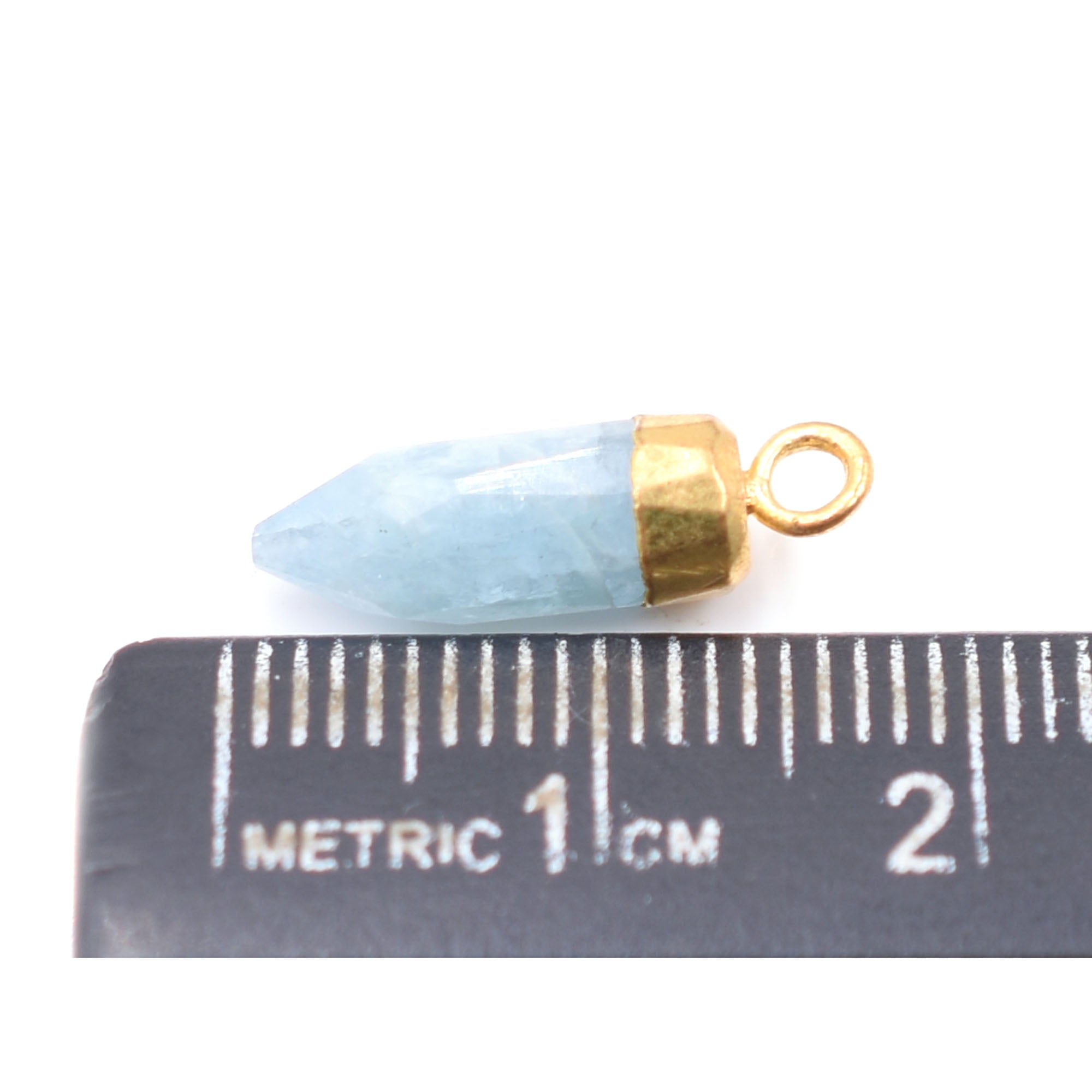 Aquamarine 13X5 MM Bullet Shape Gold Electroplated Pendant (Set Of 2 Pcs)