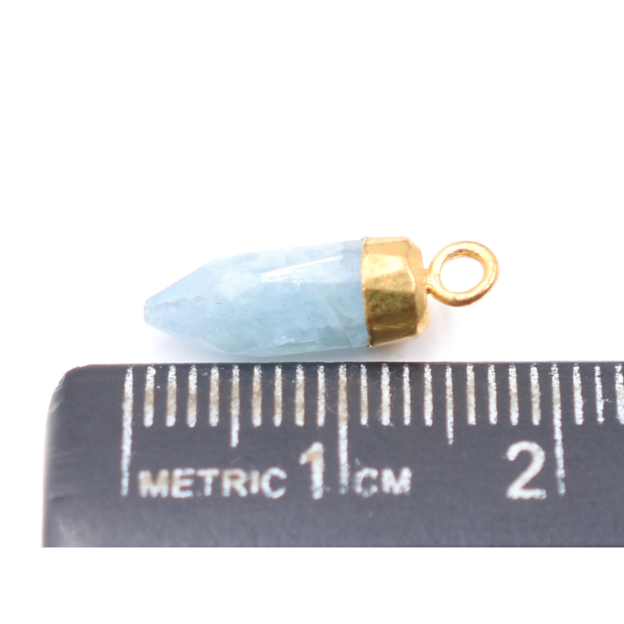 Aquamarine 13X5 MM Bullet Shape Gold Electroplated Pendant (Set Of 2 Pcs)