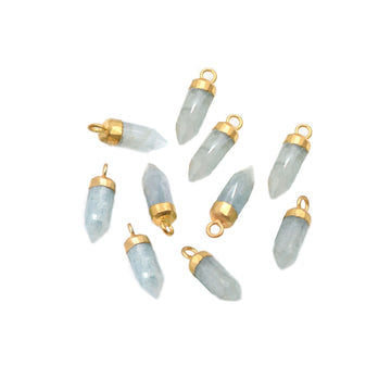 Aquamarine 13X5 MM Bullet Shape Gold Electroplated Pendant (Set Of 2 Pcs)