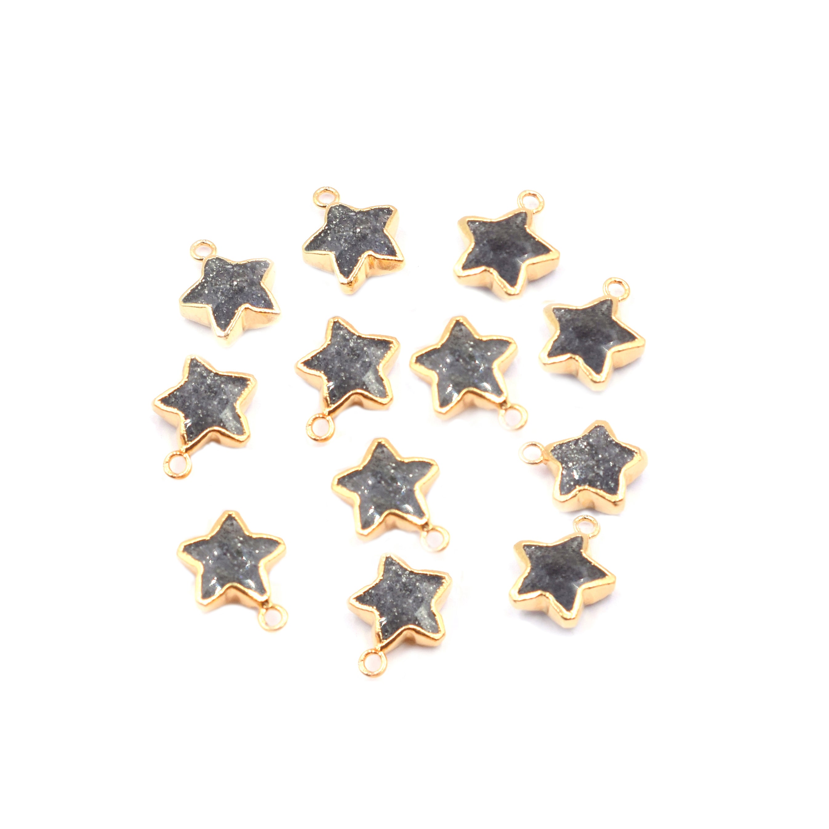 Black Sunstone 10 To 11 MM Star Shape Gold Electroplated Pendant (Set Of 2 Pcs)