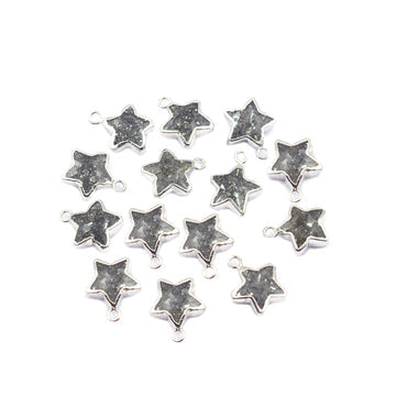 Black Sunstone 10 To 11 MM Star Shape Rhodium Electroplated Pendant (Set Of 2 Pcs)