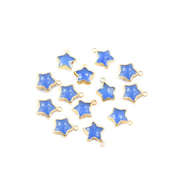 Blue Chalcedony 10 To 11 MM Star Shape Gold Electroplated Pendant (Set Of 2 Pcs)