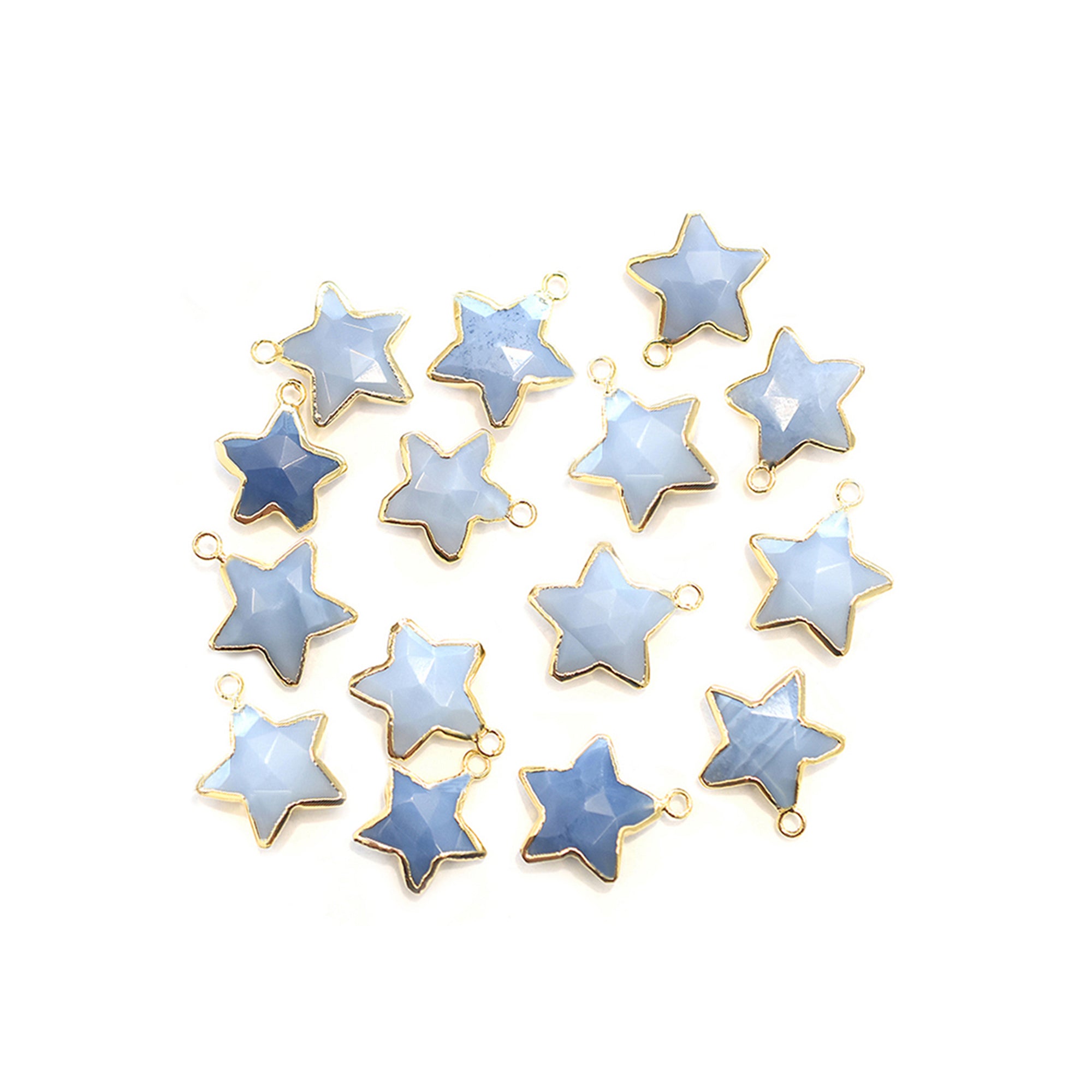 Blue Opal 10 To 11 MM Star Shape Gold Electroplated Pendant (Set Of 2 Pcs)