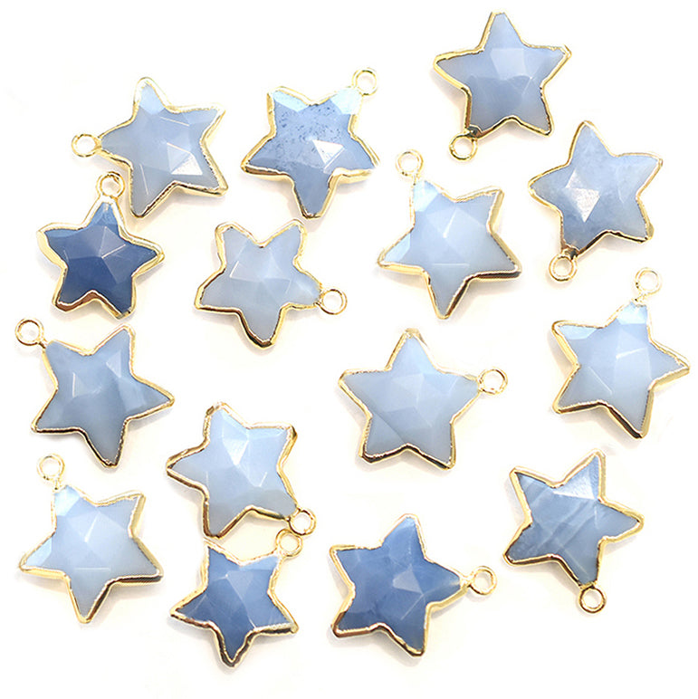 Blue Opal 10 To 11 MM Star Shape Gold Electroplated Pendant (Set Of 2 Pcs)