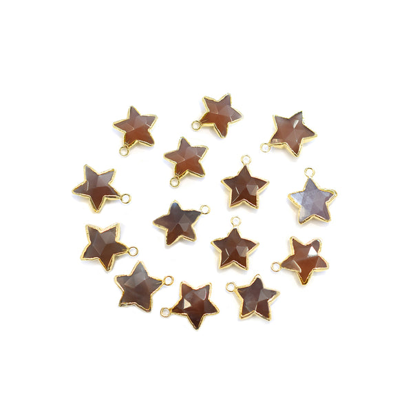 Brown Chocolate Moonstone 10 To 11 MM Star Shape Gold Electroplated Pendant (Set Of 2 Pcs)