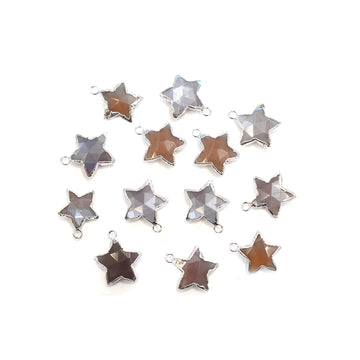 Brown Chocolate Moonstone 10 To 11 MM Star Shape Rhodium Electroplated Pendant (Set Of 2 Pcs)