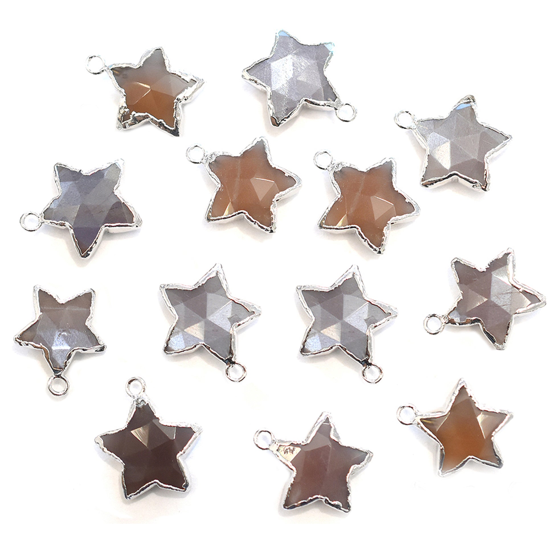 Brown Chocolate Moonstone 10 To 11 MM Star Shape Rhodium Electroplated Pendant (Set Of 2 Pcs)
