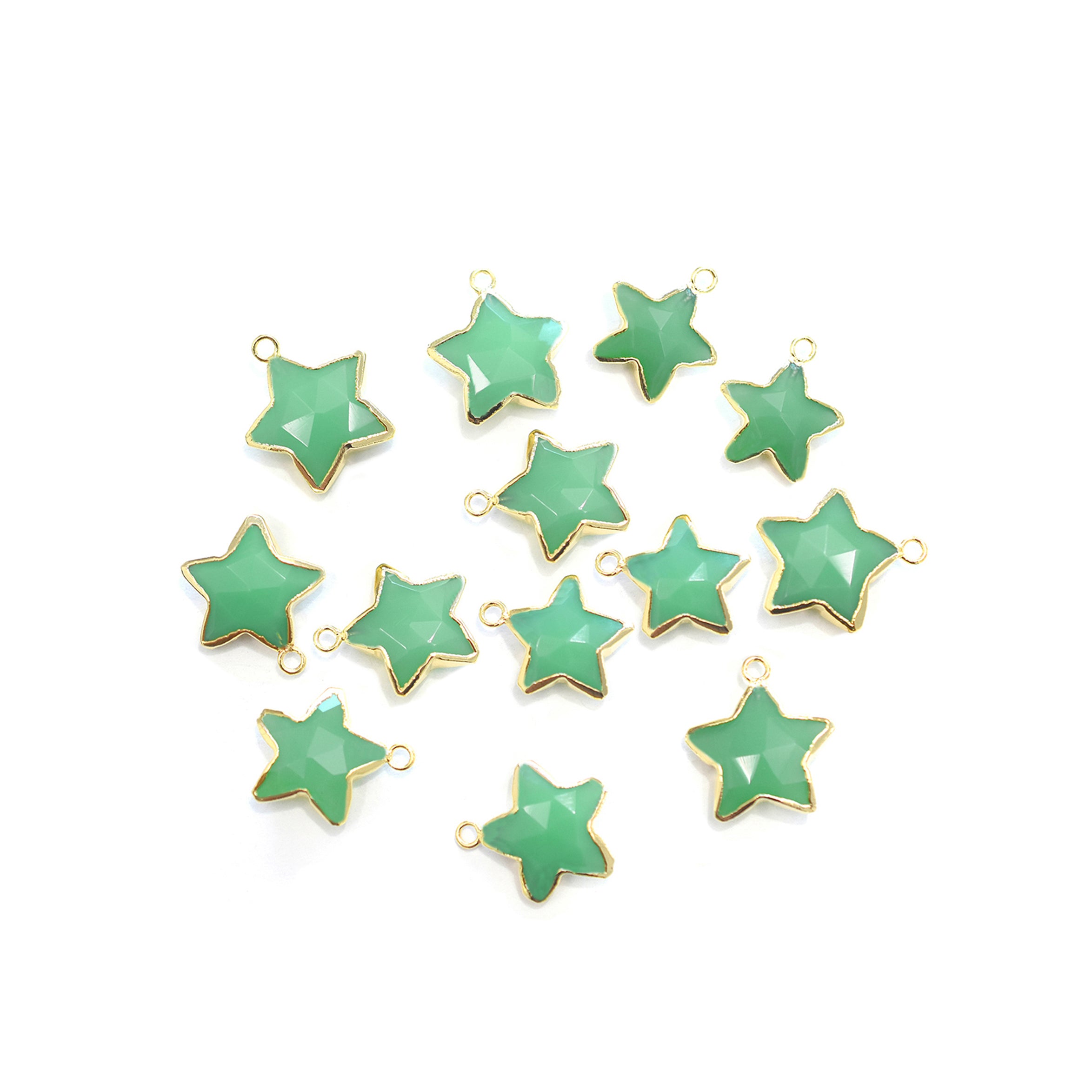 Chrysoprase Chalcedony 10 To 11 MM Star Shape Gold Electroplated Pendant (Set Of 2 Pcs)
