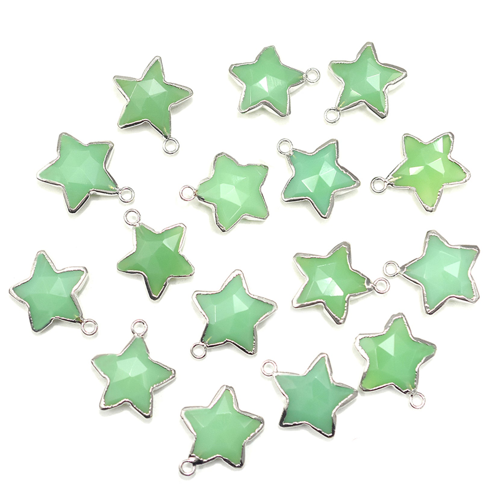 Chrysoprase Chalcedony 10 To 11 MM Star Shape Rhodium Electroplated Pendant (Set Of 2 Pcs)