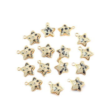 Dalmatian Jasper 10 To 11 MM Star Shape Gold Electroplated Pendant (Set Of 2 Pcs)