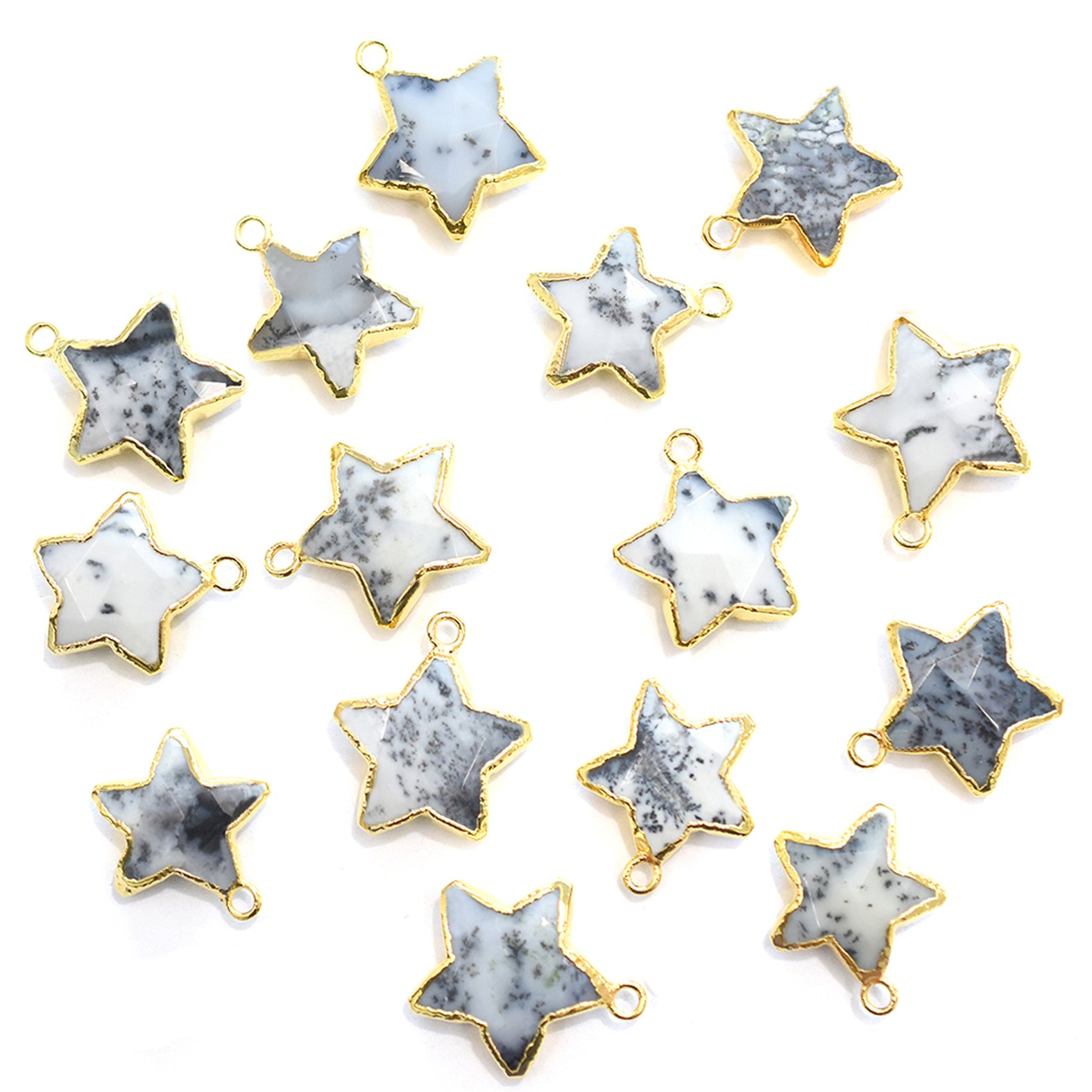 Dendritic Opal 10 To 11 MM Star Shape Gold Electroplated Pendant (Set Of 2 Pcs)