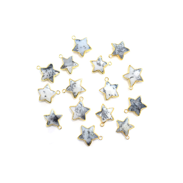 Dendritic Opal 10 To 11 MM Star Shape Gold Electroplated Pendant (Set Of 2 Pcs)