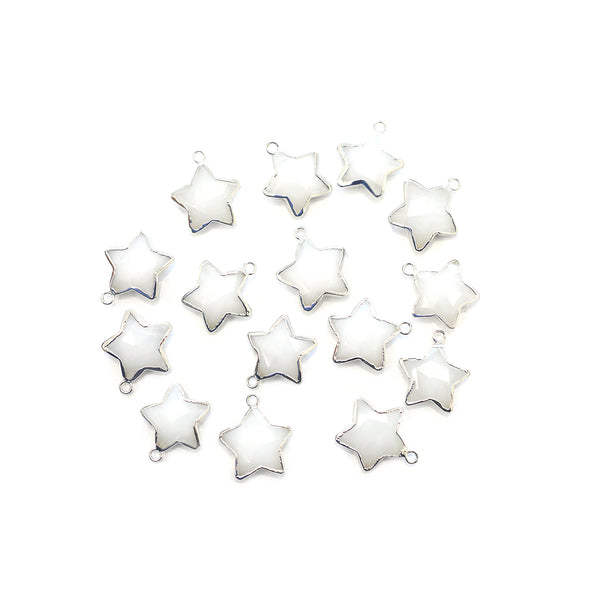 White Agate 10 To 11 MM Star Shape Rhodium Electroplated Pendant (Set Of 2 Pcs)