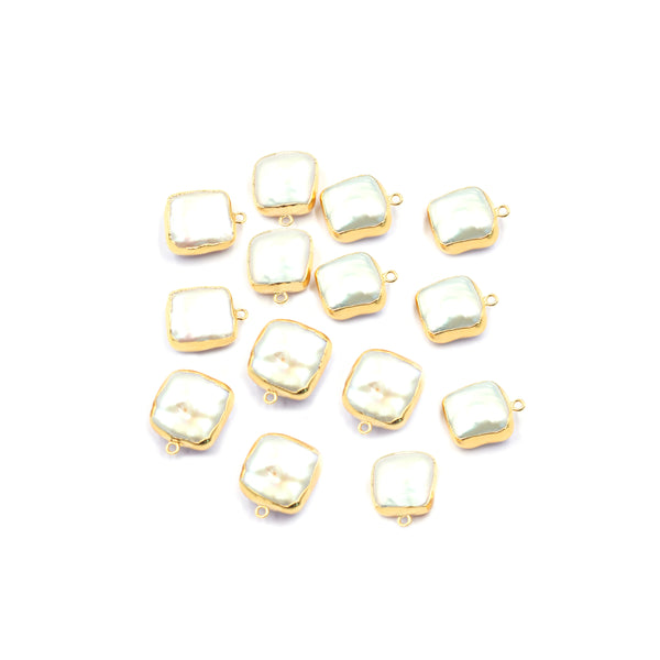 Fresh Water Pearl 10 MM Square Shape Gold Electroplated Pendant