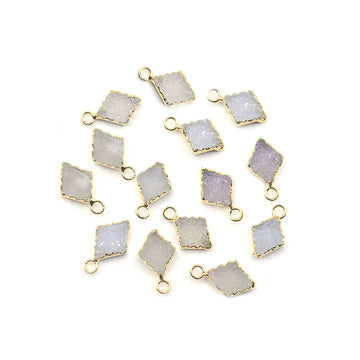 White Druzy Diamond Shape 8 x 7 MM Gold Electroplated Pendant (Set Of 2 Pcs)