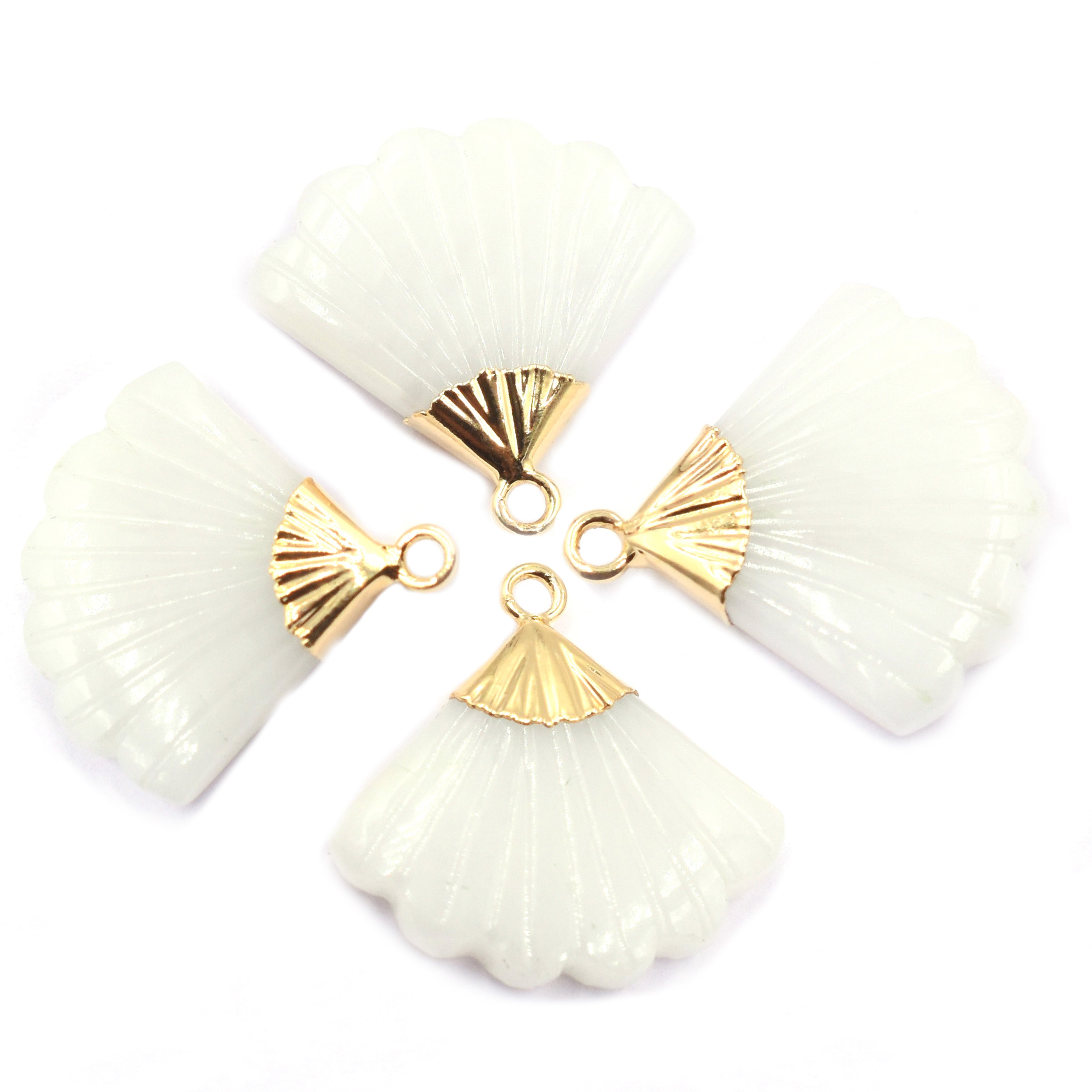 White Agate 19 MM Feather Shape Gold Electroplated Pendant