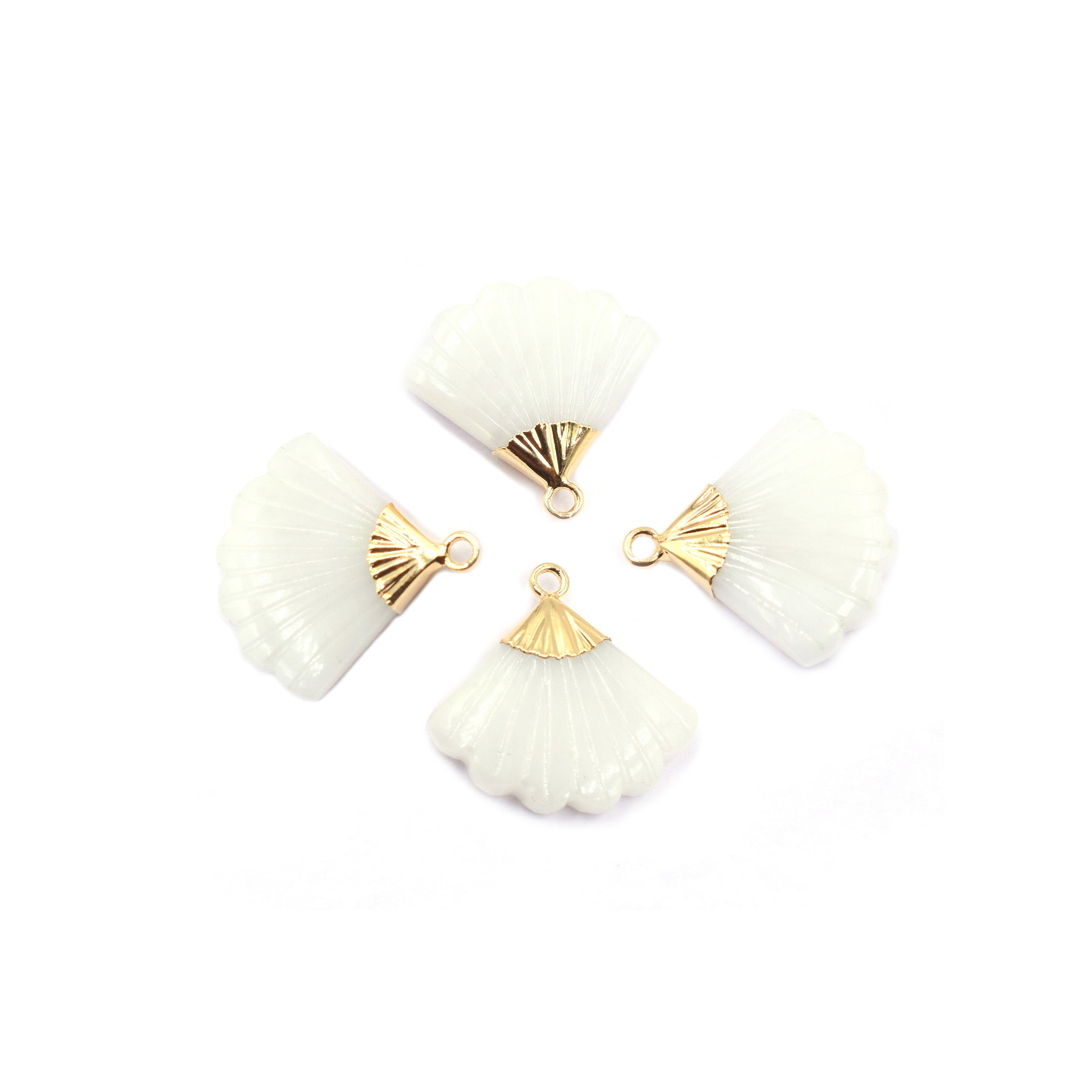 White Agate 19 MM Feather Shape Gold Electroplated Pendant