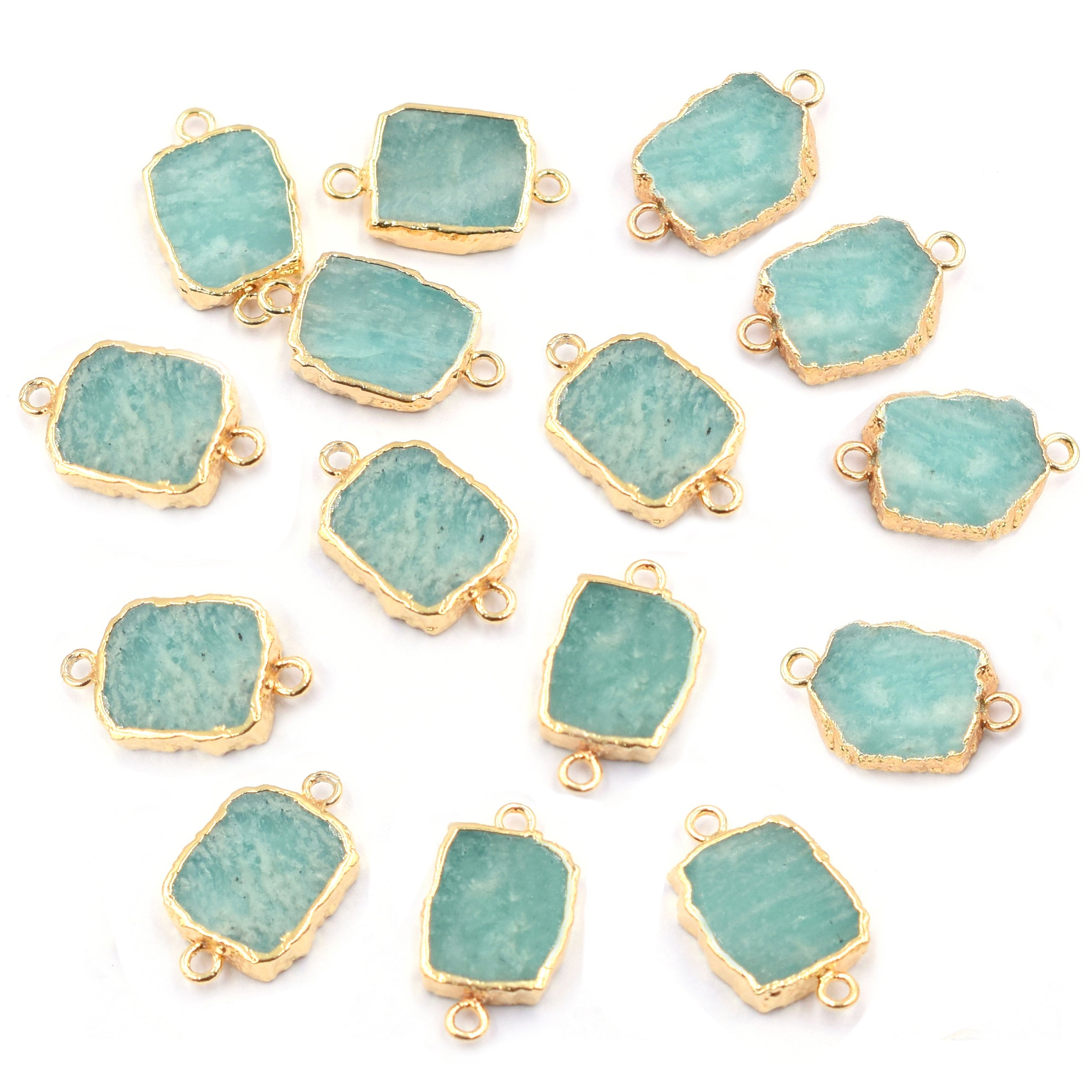 Amazonite 12X10 MM Rectangle Shape Gold Electroplated Connector