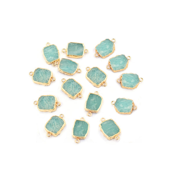 Amazonite 12X10 MM Rectangle Shape Gold Electroplated Connector
