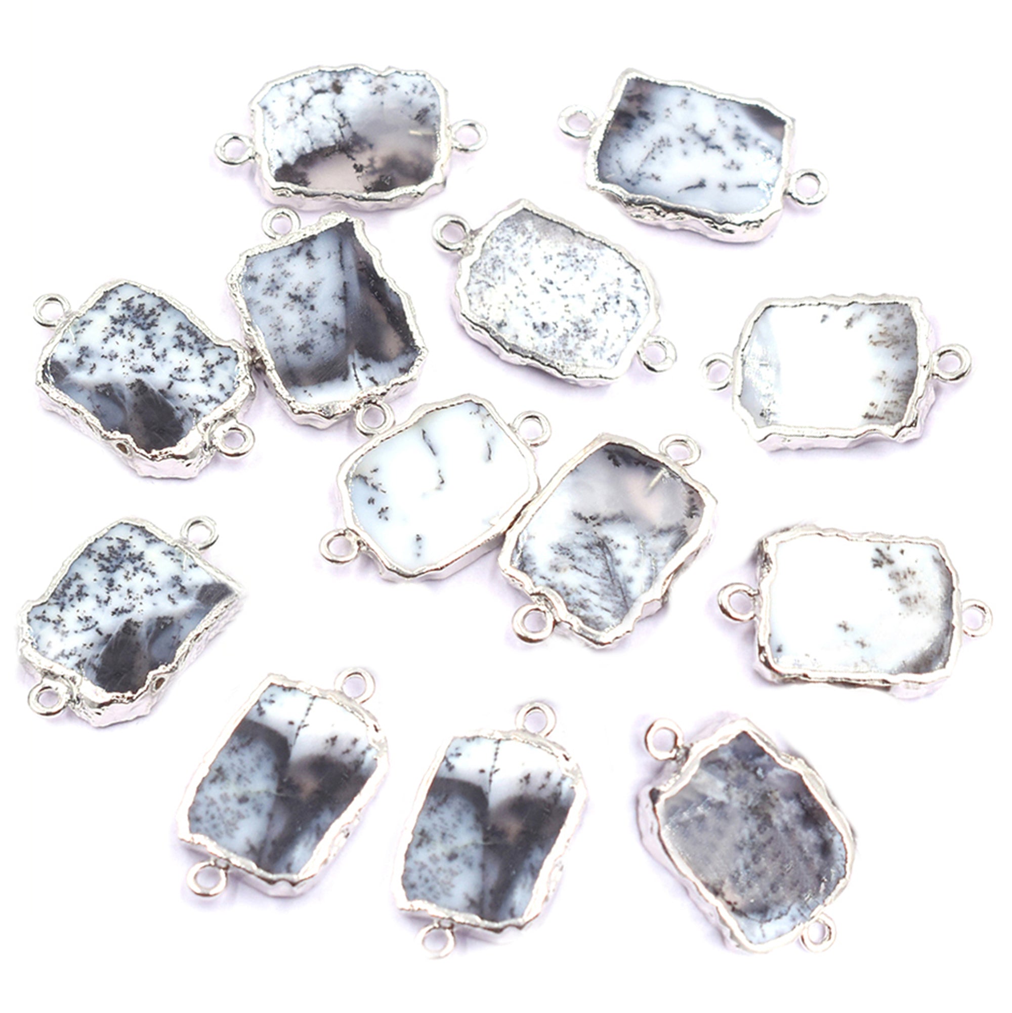 Dendritic Opal 12X10 MM Rectangle Shape Rhodium Electroplated Connector