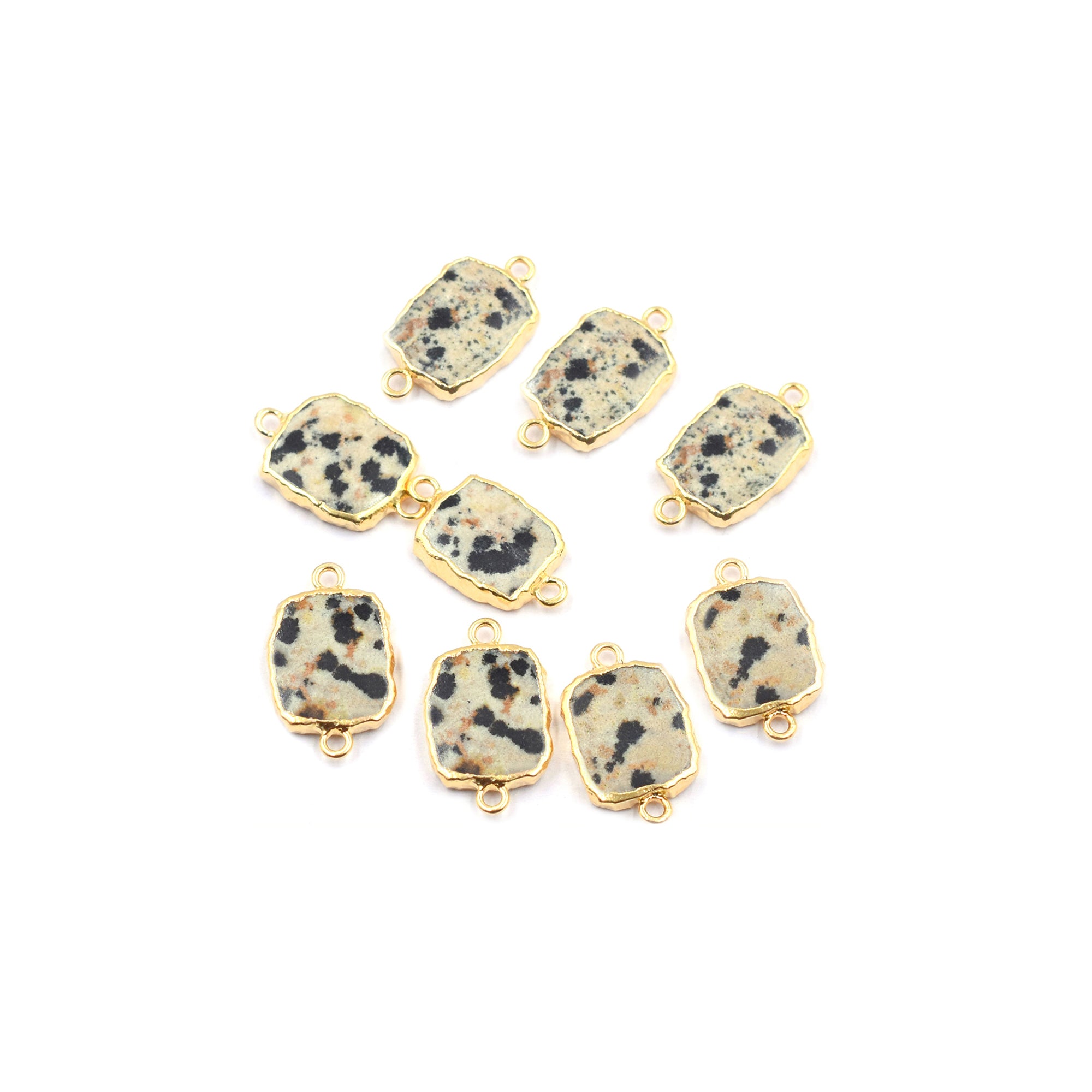 Dalmatian Jasper 12X10 MM Rectangle Shape Gold Electroplated Connector
