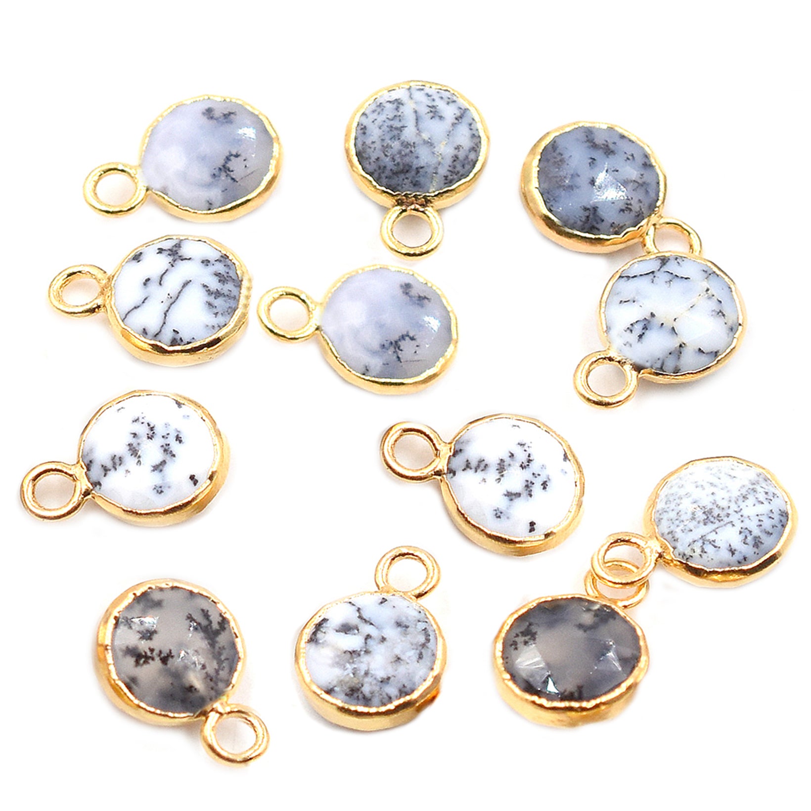 Dendritic Opal 6 To 7 MM Round Shape Gold Electroplated Pendant (Set Of 2 Pcs)