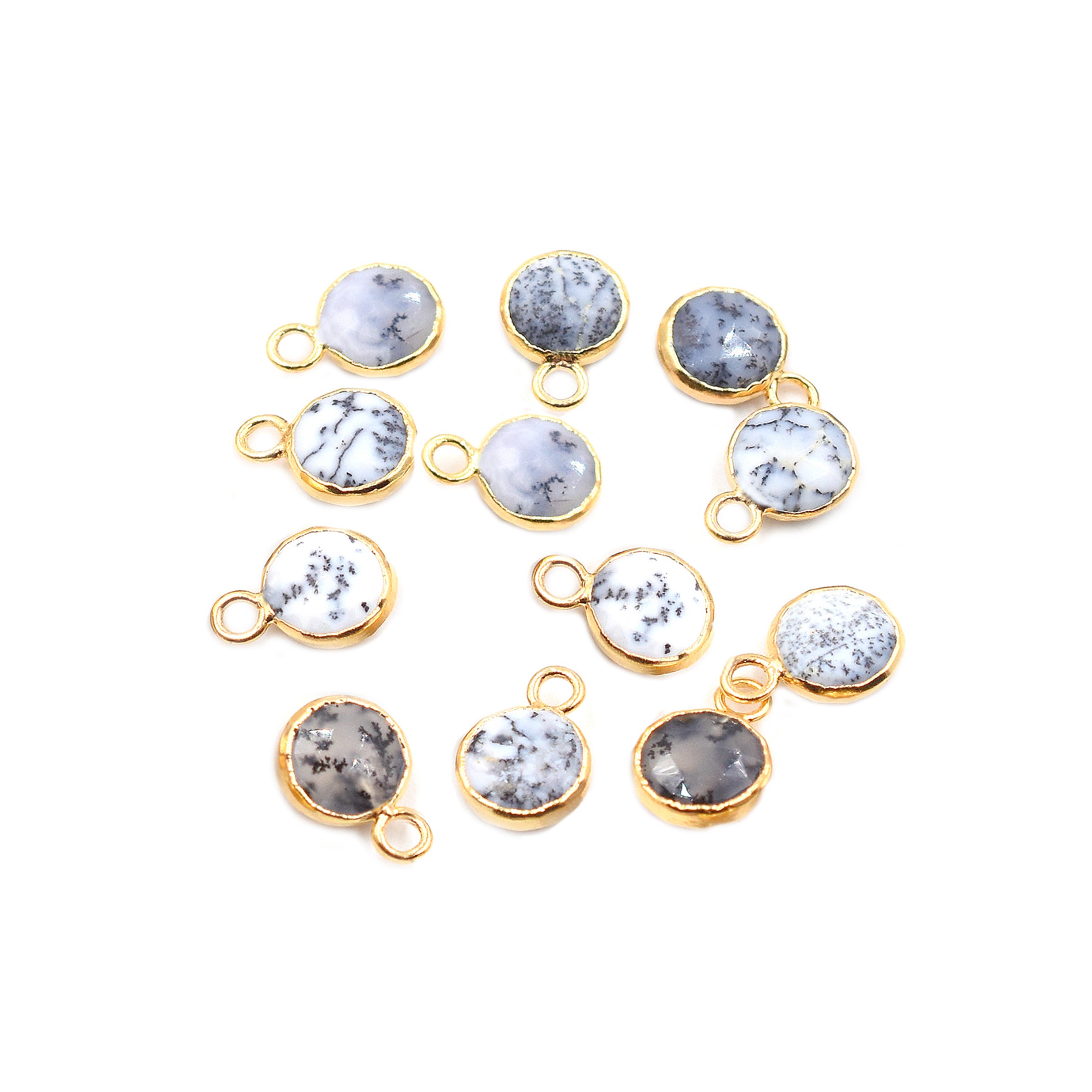 Dendritic Opal 6 To 7 MM Round Shape Gold Electroplated Pendant (Set Of 2 Pcs)