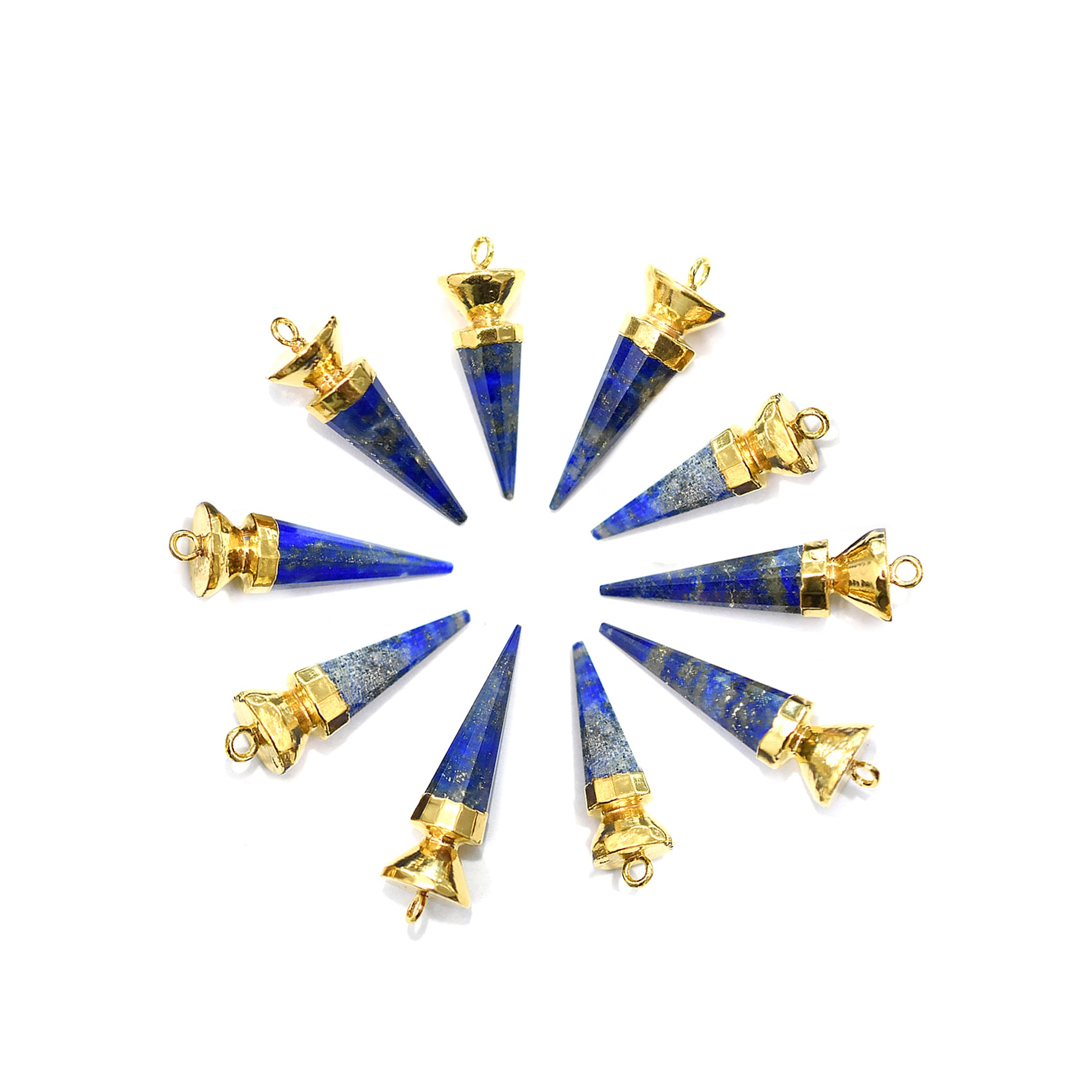 Lapis Lazuli 24X8 Spike Shape Gold Electroplated Pendant