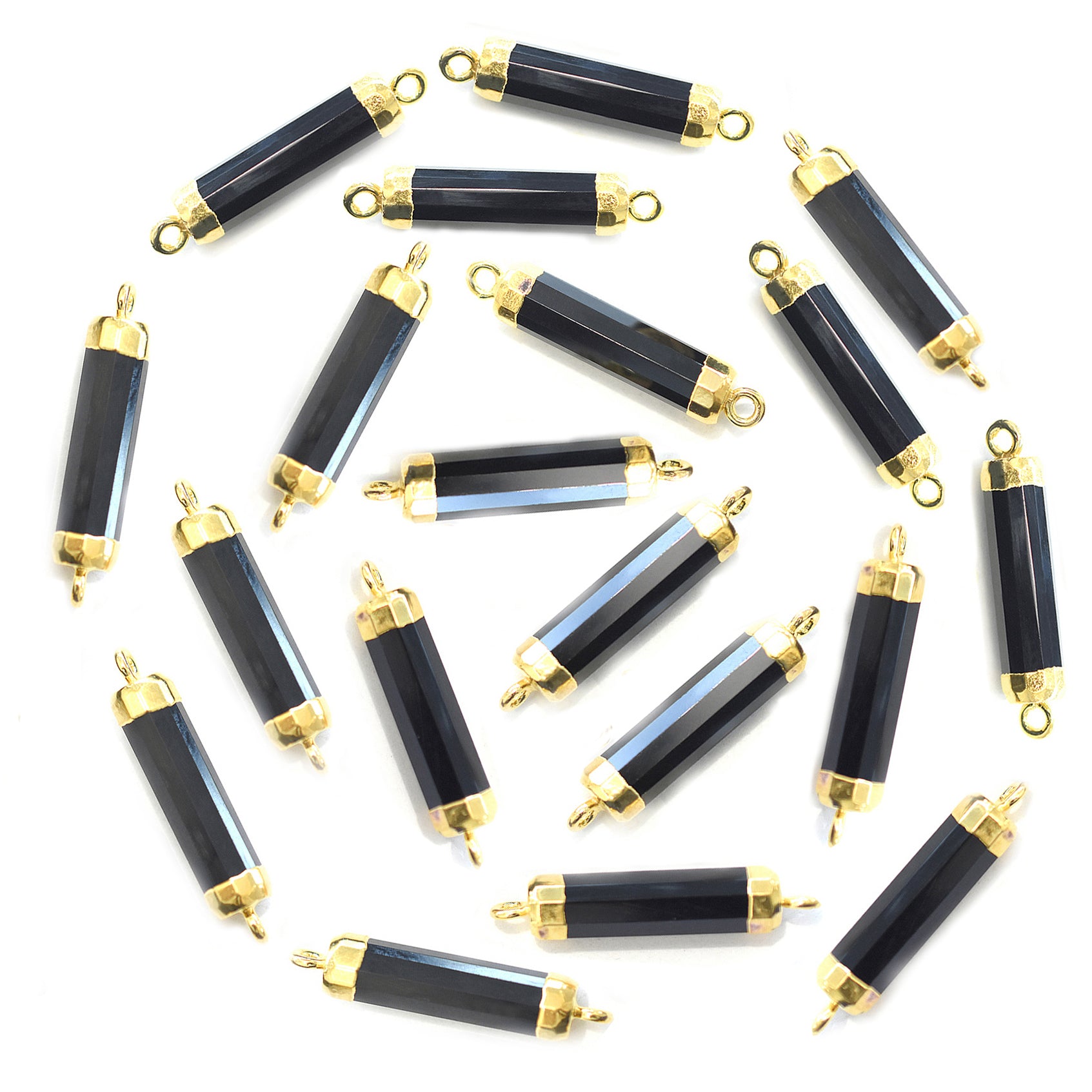 Black Onyx 20X5 MM Barrel Shape Gold Electroplated Connector