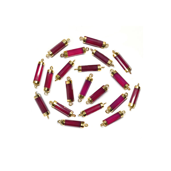 Pink Fuchsia 20X5 MM Barrel Shape Gold Electroplated Connector