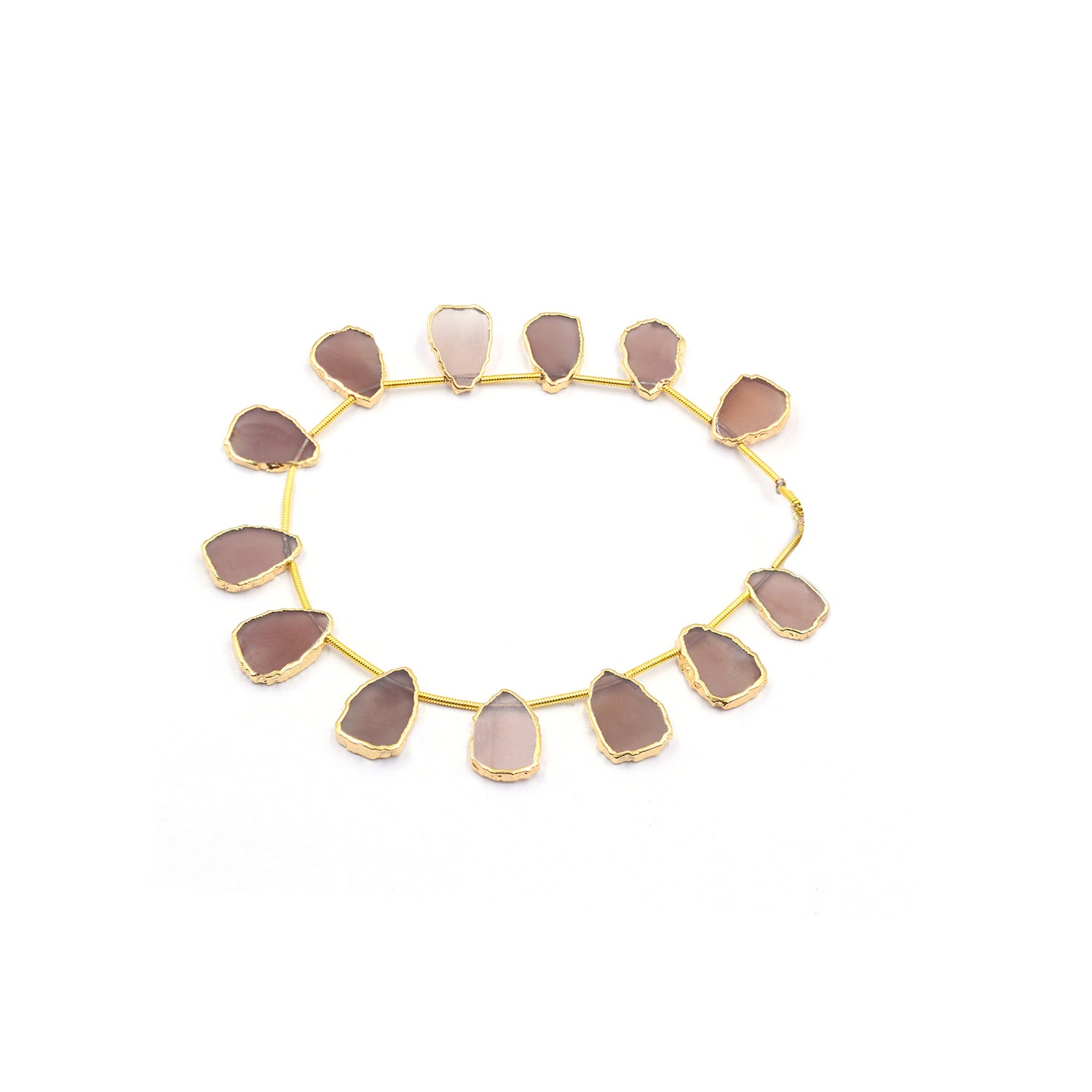 Brown Chocolate Moonstone 15X10 MM Uneven Shape Side Drilled Gold Electroplated Strand