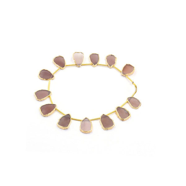 Brown Chocolate Moonstone 15X10 MM Uneven Shape Side Drilled Gold Electroplated Strand