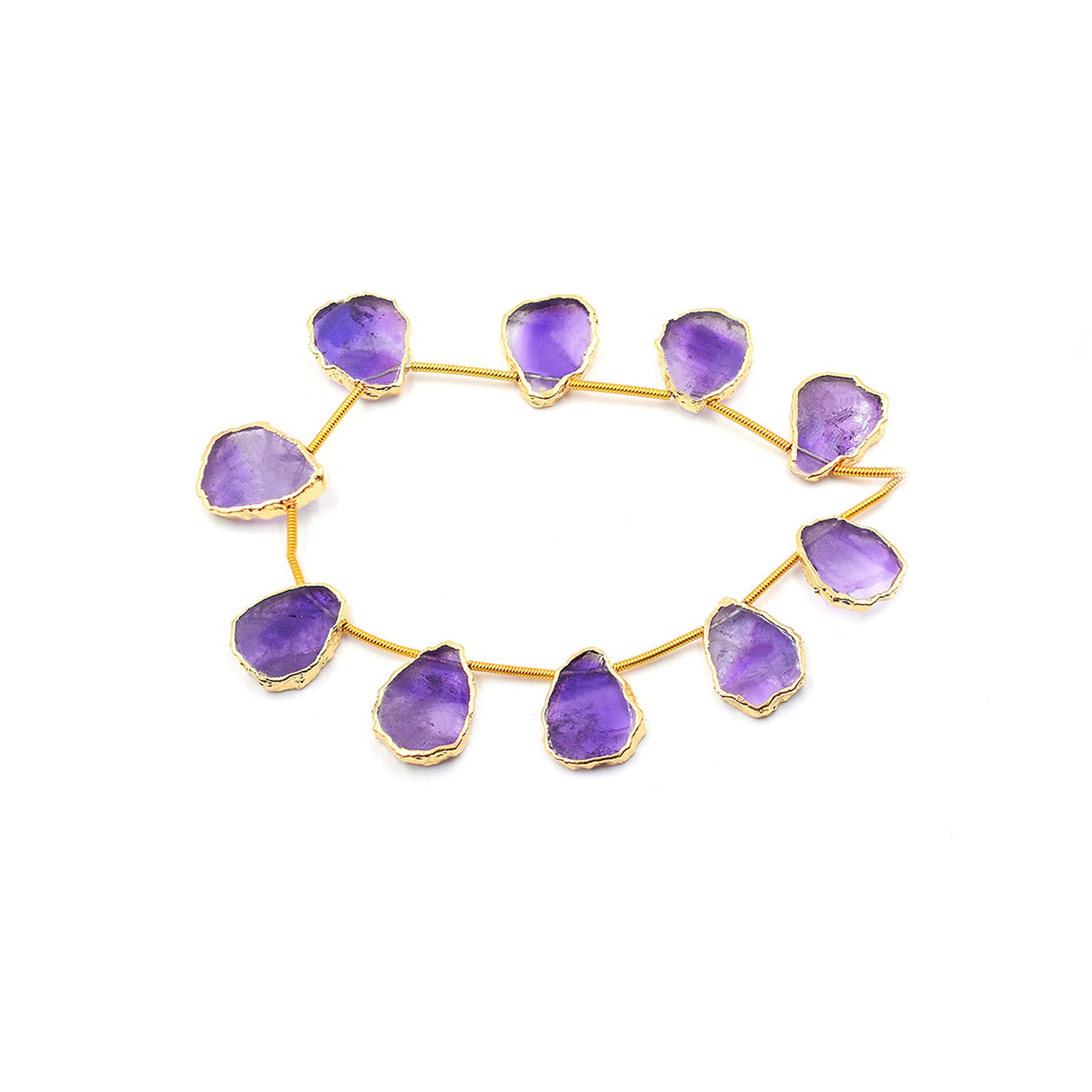 Amethyst 15X11 MM Uneven Shape Side Drilled Gold Electroplated Strand