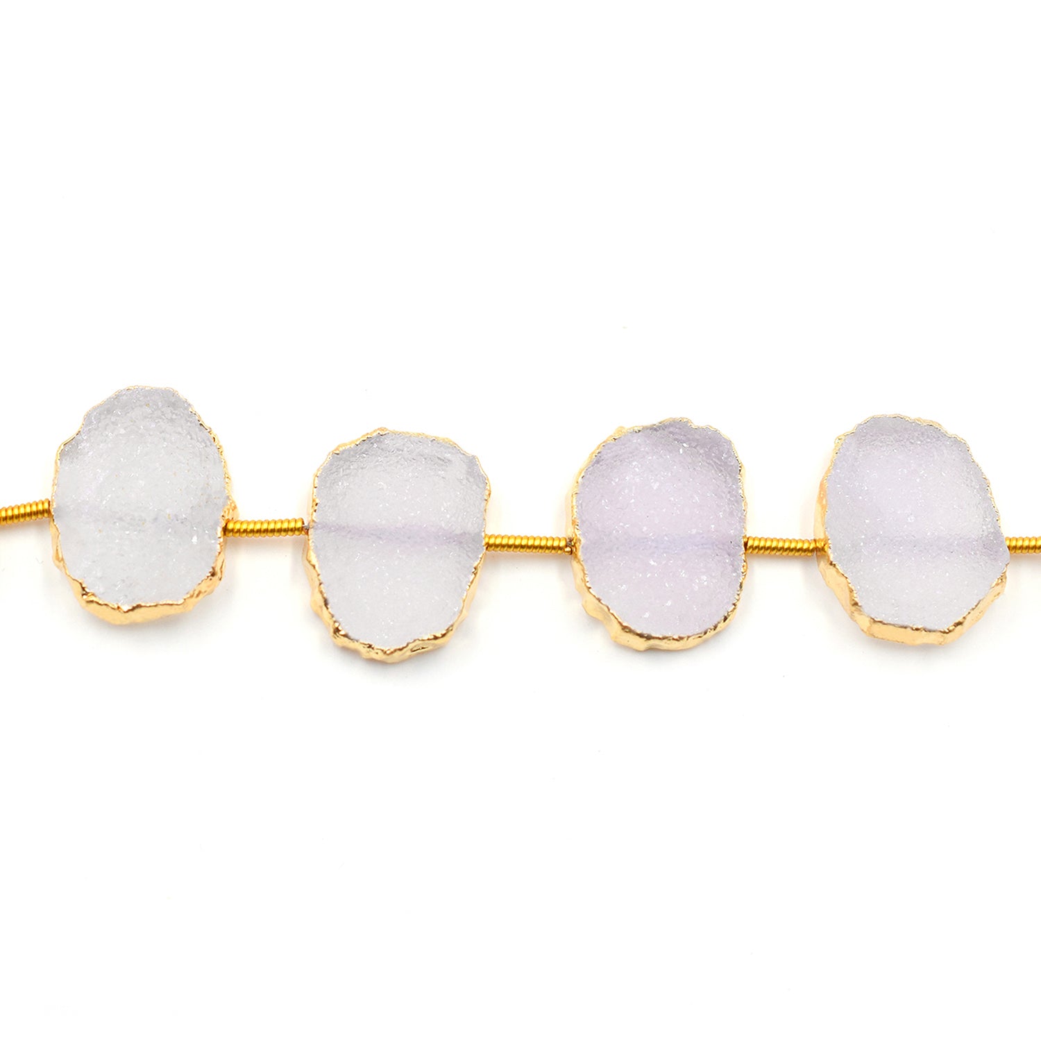 White Druzy Rectangle Shape 14x11 MM Coin Drilled Gold Electroplated Strand